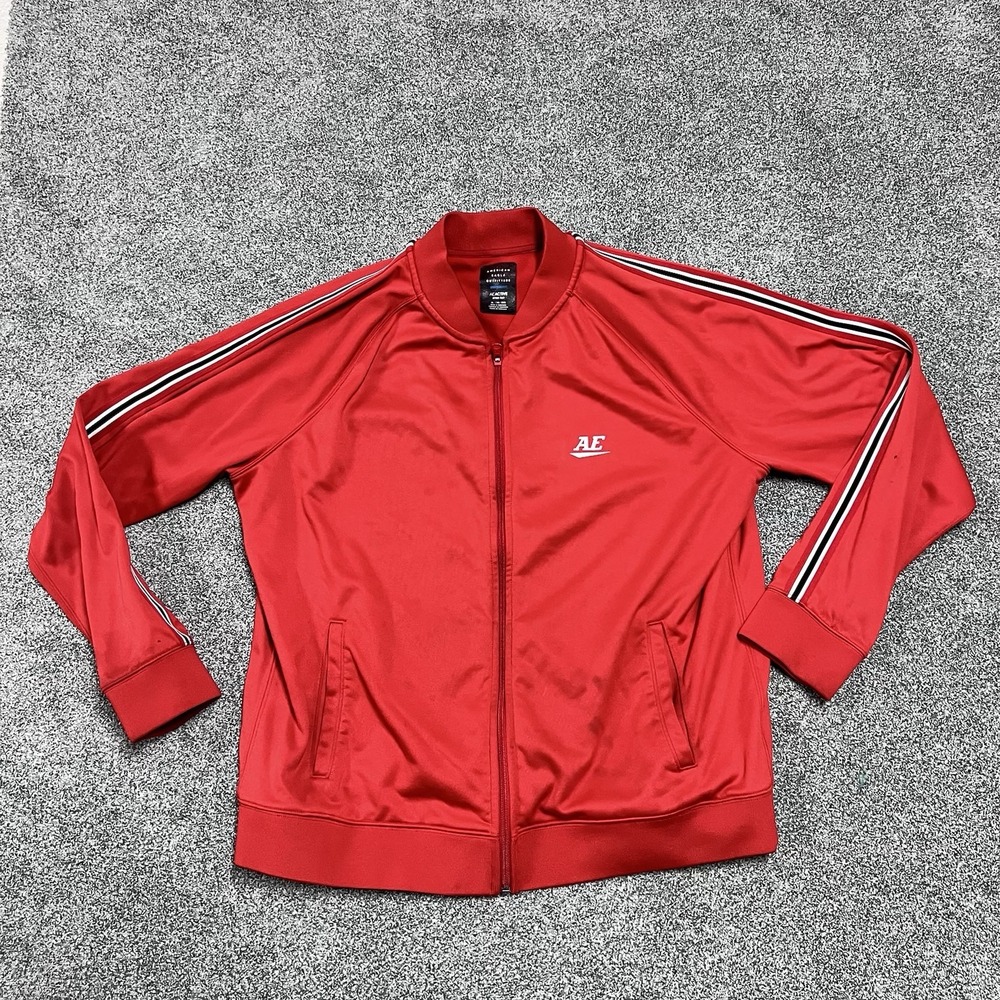 American Eagle AE Active Mens XL Red Full Zip Track Jacket Athletic Stripe
